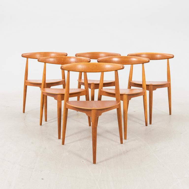 Hans J Wegner, stolar, 6 st, "Hjertestolen". Fritz Hansen, Danmark, 1950/60-tal.