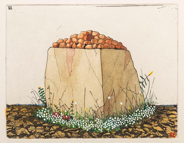 STEN EKLUND, hand colored etching, signed.