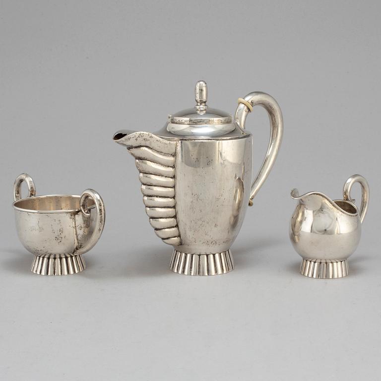 KAFFESERVIS, 4 delar, silver, art deco, importstämplat, 1900-talets första hälft.