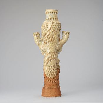 A Hertha Hillfon stoneware sculpture/candelabrum.