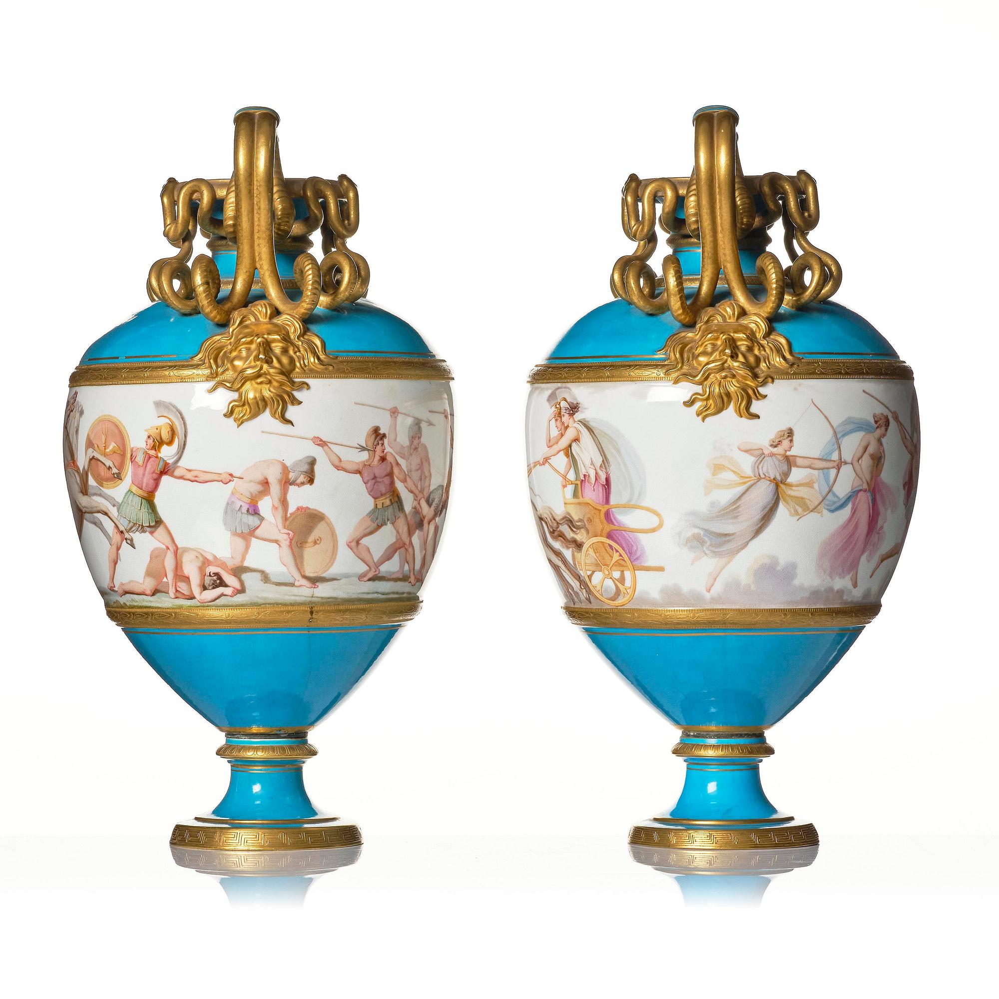 A pair of Minton gilt bronze vases, England, 1860s, probably designed by Alfred Stevens.