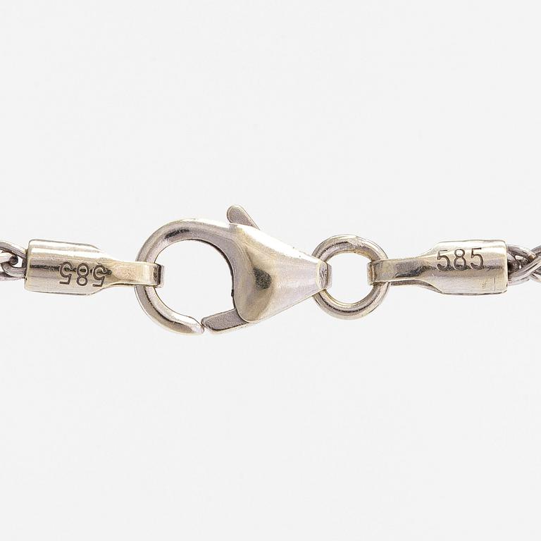 Necklace/pendant, cross, 14K white gold with diamonds totalling approx. 0.25 ct. Finnish hallmarks.