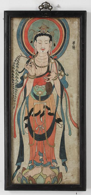 OKÄND KONSTNÄR, blandteknik på duk, Japan, omkring 1900.