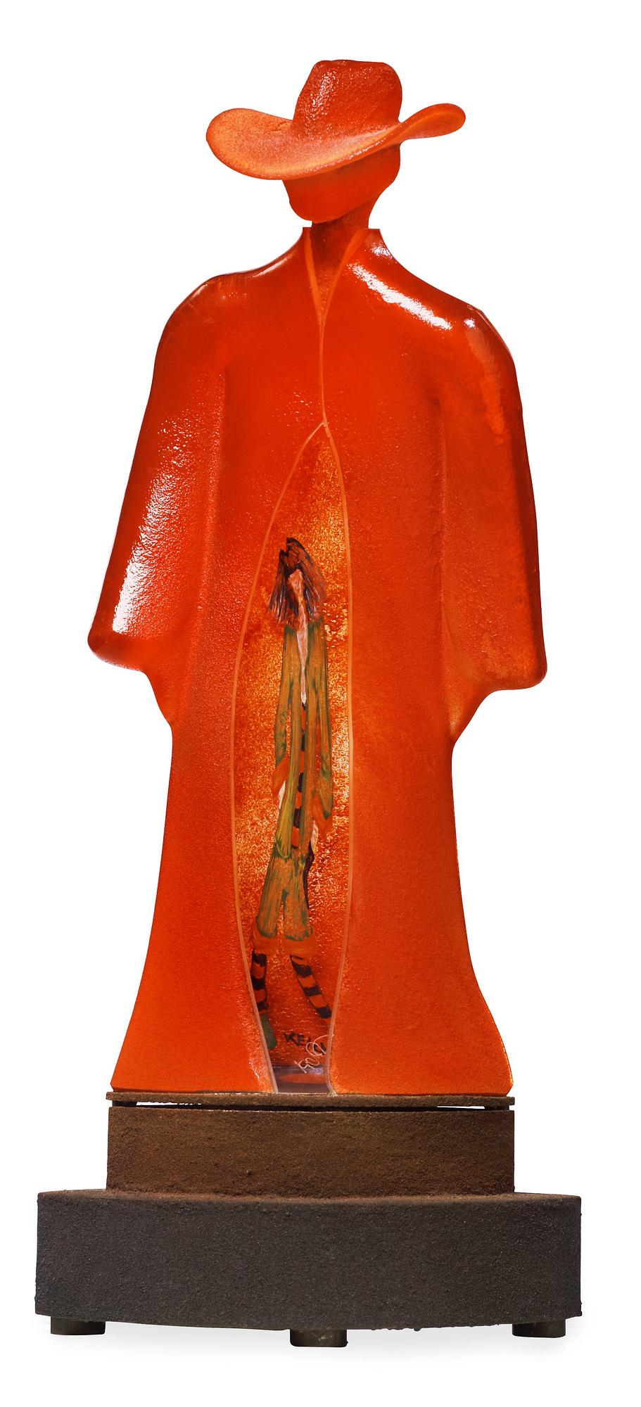 A Kjell Engman glass sculpture, 'Man in trenchcoat', Kosta Boda 2005.