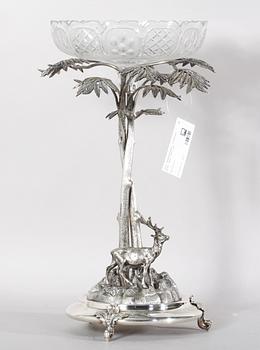 BORDSUPPSATS, vitmetall, glas, sent 1800-tal.