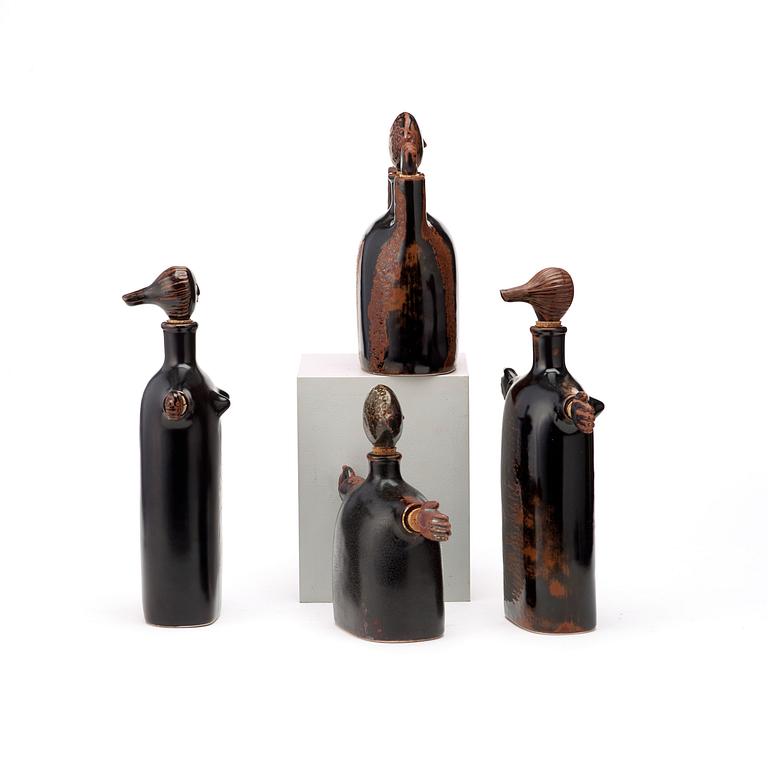 Stig Lindberg, a set of four stoneware bottles, Gustavsberg studio 1972-76.