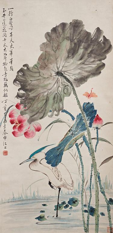 A Chinese hanging scroll, ink and color on paper, Ding Baoshu (1866-1936).