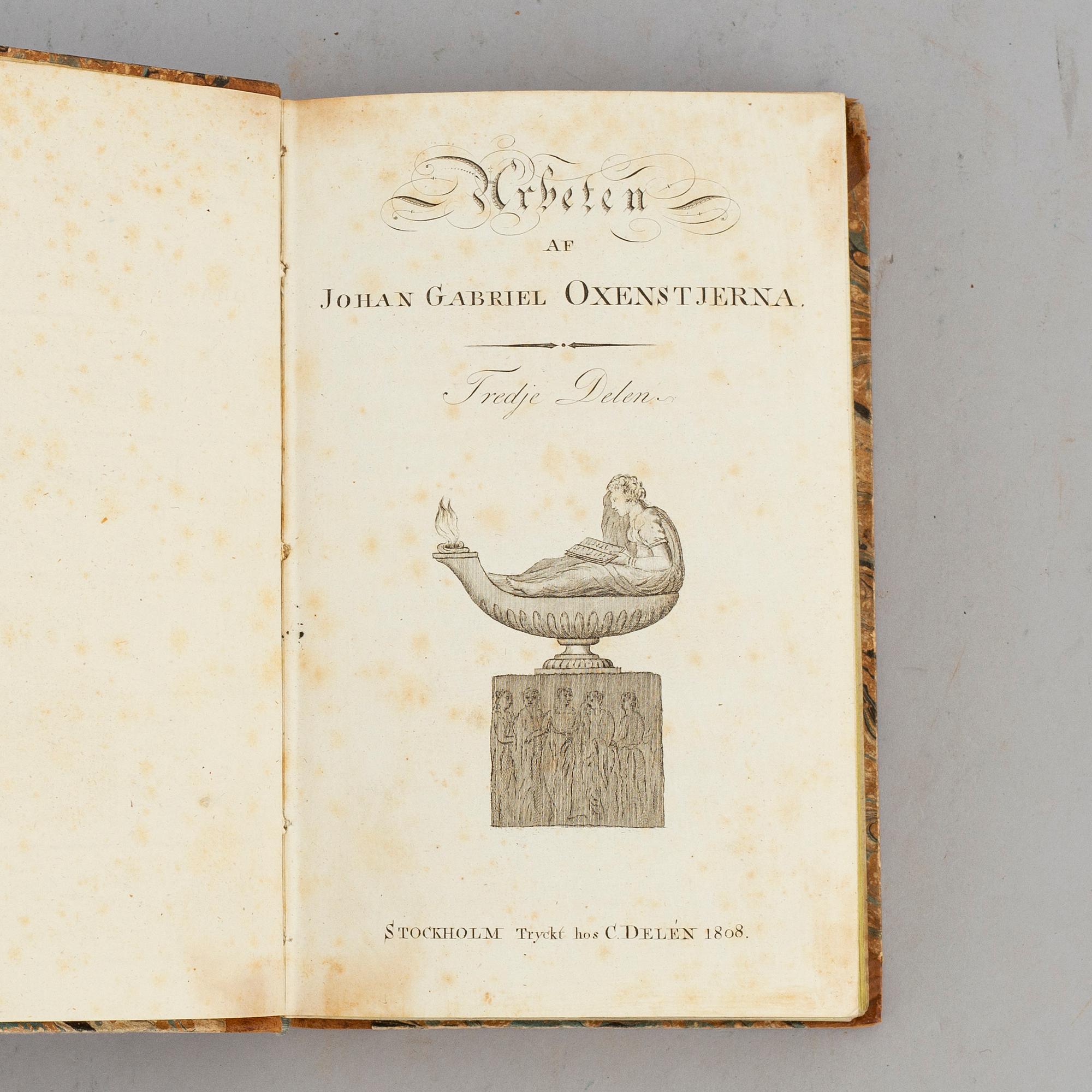 Oxenstiernas arbeten, med den ovanliga, femte delen (5 vol).