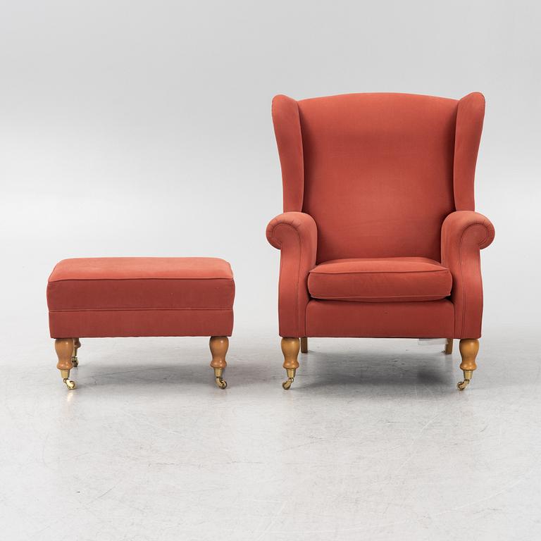 Armchair with footstool, 'York Wing Chair', Parker Knoll, 1997.