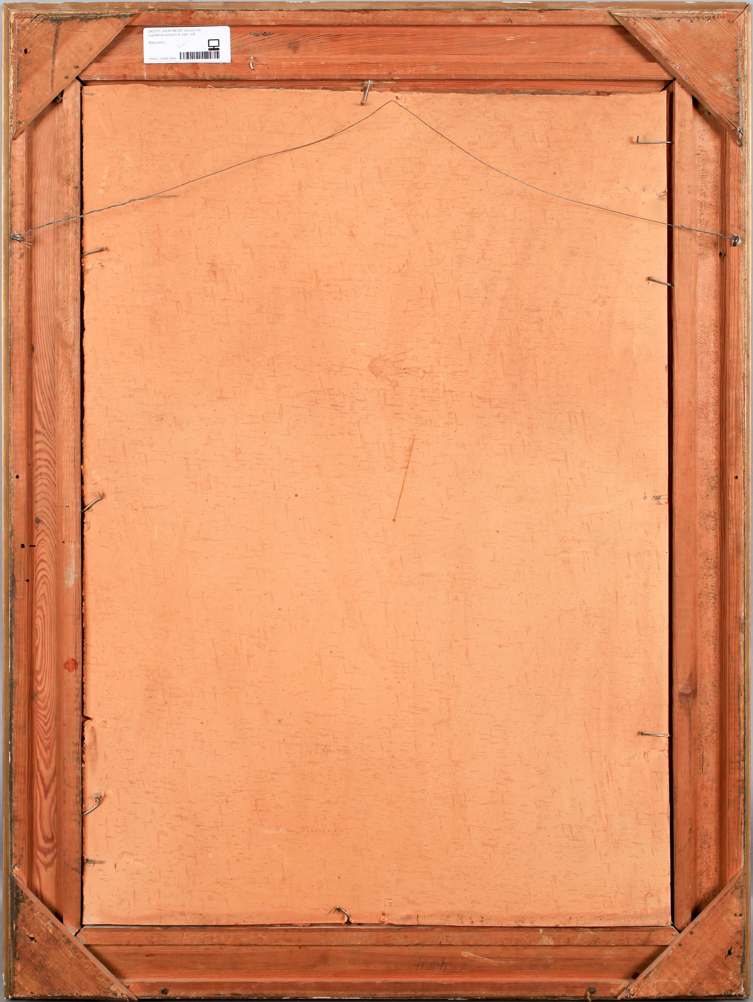 JULIA BECK, olja på duk uppfodrad på pannå, sign, dat.