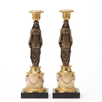 Gustaviansk, A pair of late Gustavian candlesticks, circa 1800.