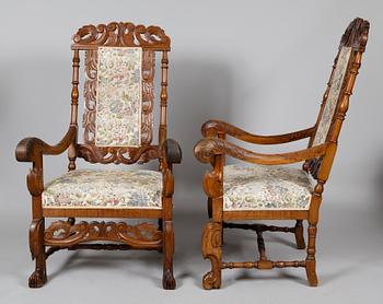 KARMSTOLAR, 1 par, barockstil, sent 1800-tal.