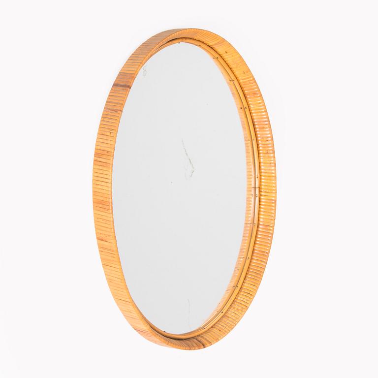Mirror, rattan-covered frame, 1950s.