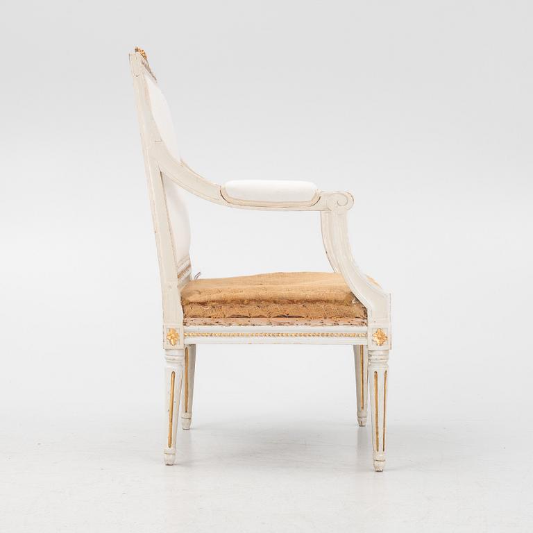 A Gustavian open armchair, Stockholm, late 18th century.