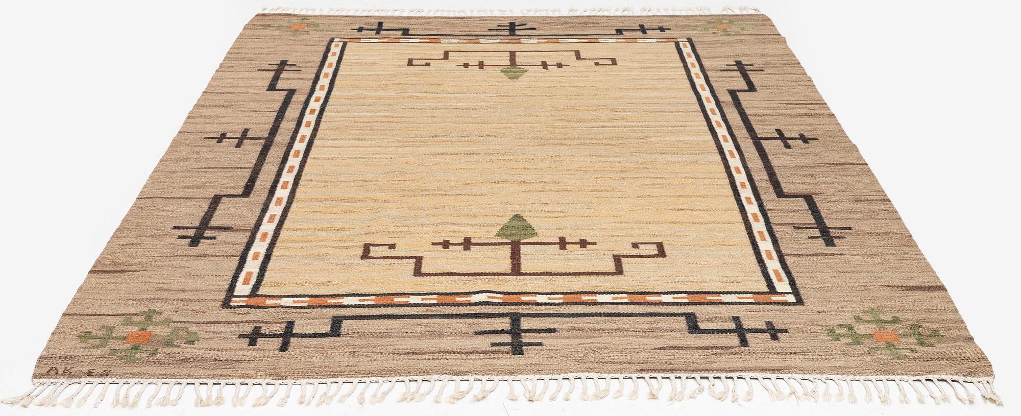 Aina Kånge, a flat weave carpet, c. 310 x 202 cm, signed AK-EJ.