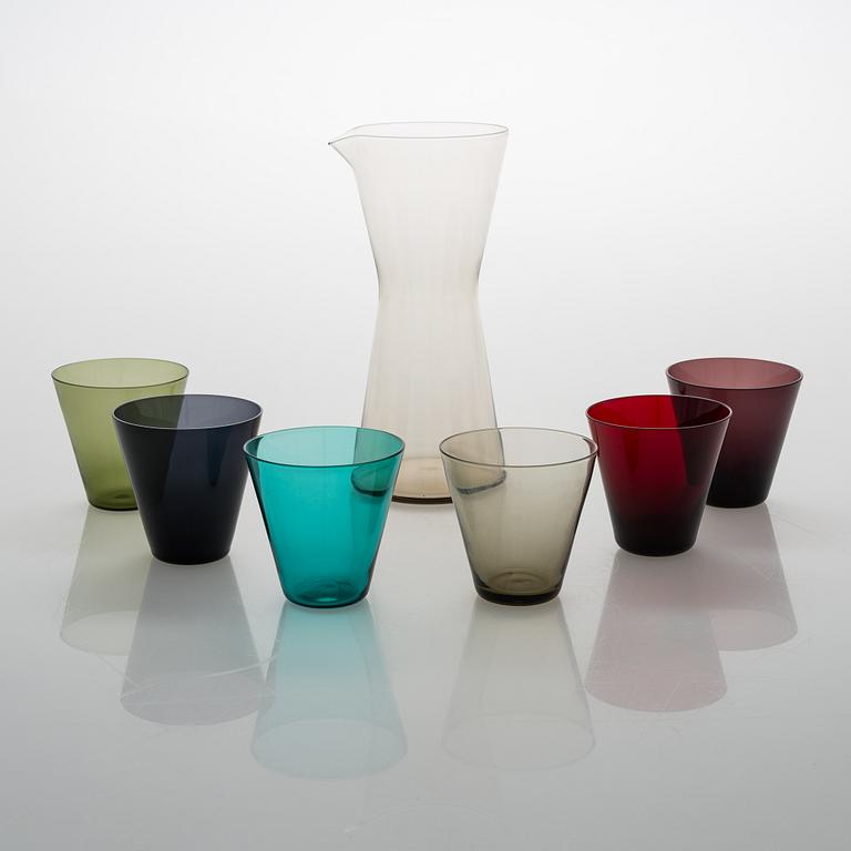 Kaj Franck,  Six '2744' drinking glasses for and Nuutajärv, 1950's. Jug '1610' for Iittala new production.