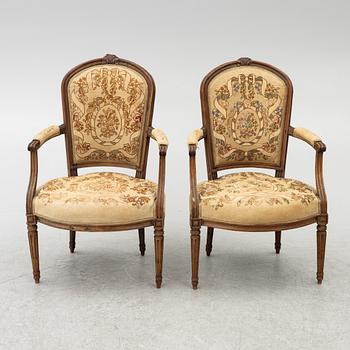 Karmstolar, ett par, Louis XVI-stil, 1800-tal,  Frankrike.