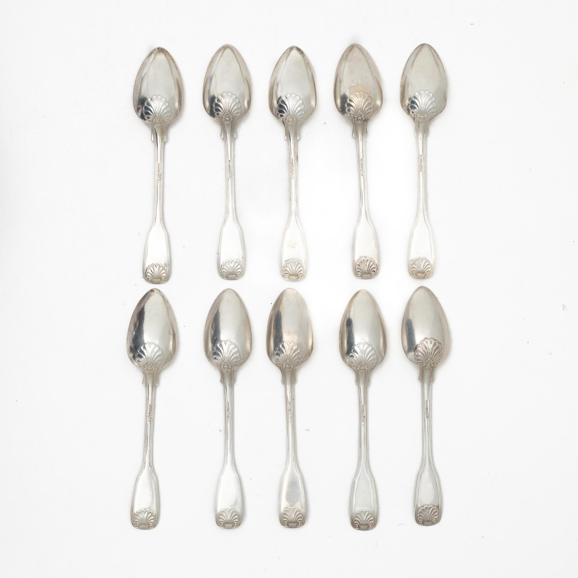 Möllenborg-Feron, bordsskedar, 10 st, silver, Stockholm 1860.