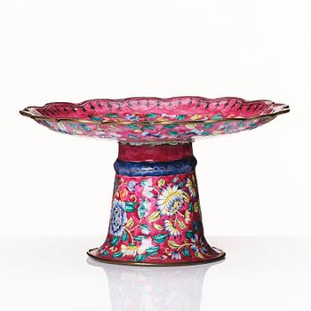 A Chinese enamel on copper tazza, Qing dynasty, 19th Century.