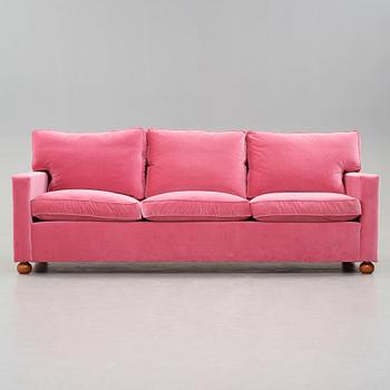 Josef Frank, a pink velvet upholstered three seated sofa, Svenskt Tenn, model 3031.