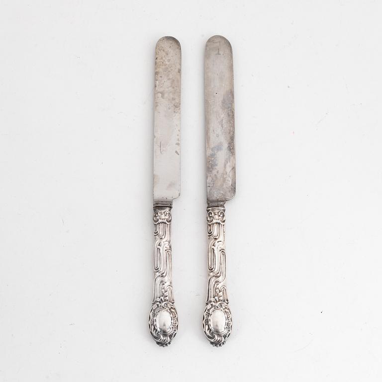 Twelve Swedish rococo-revival silver knives, mark of Christian Hammer, Stockholm 1857-1880.