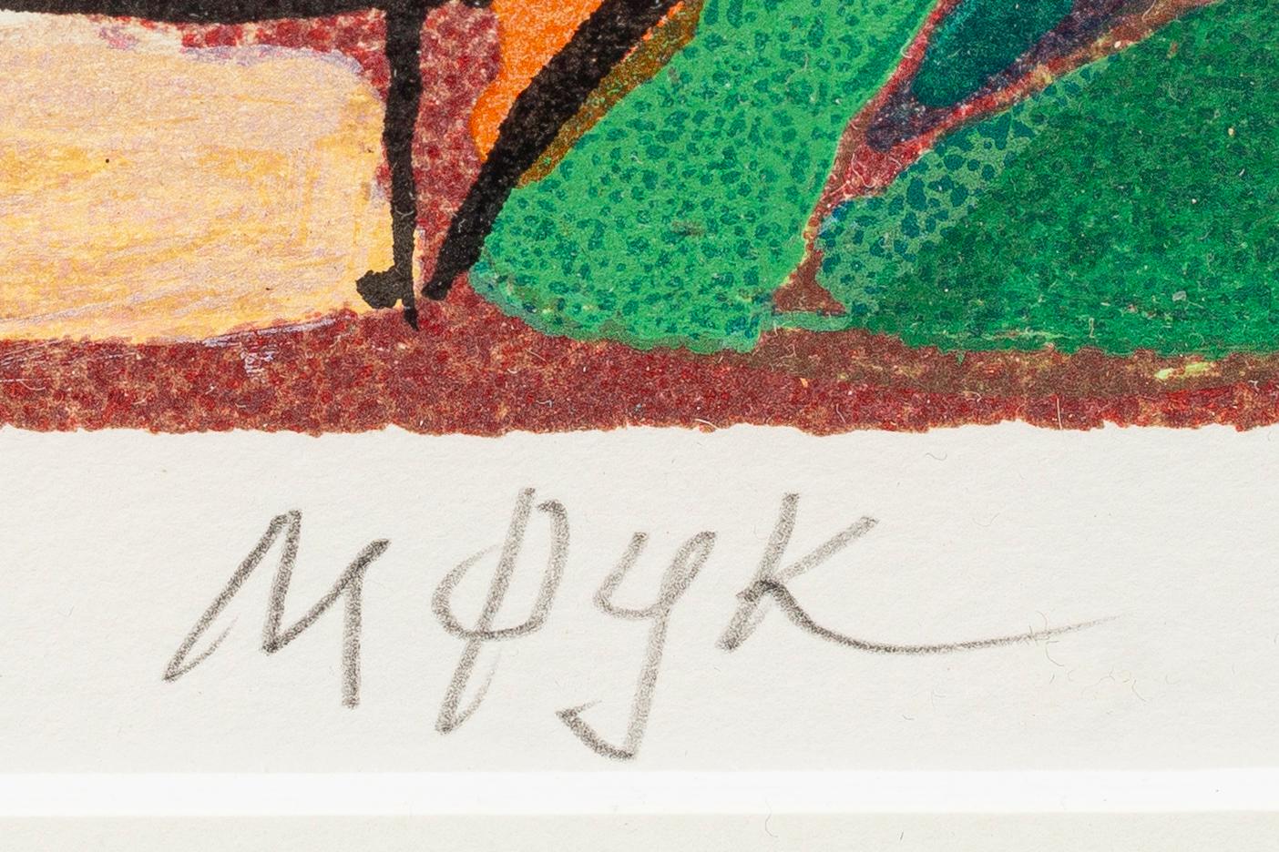 Madeleine Pyk, Cityscape with figures and animals.