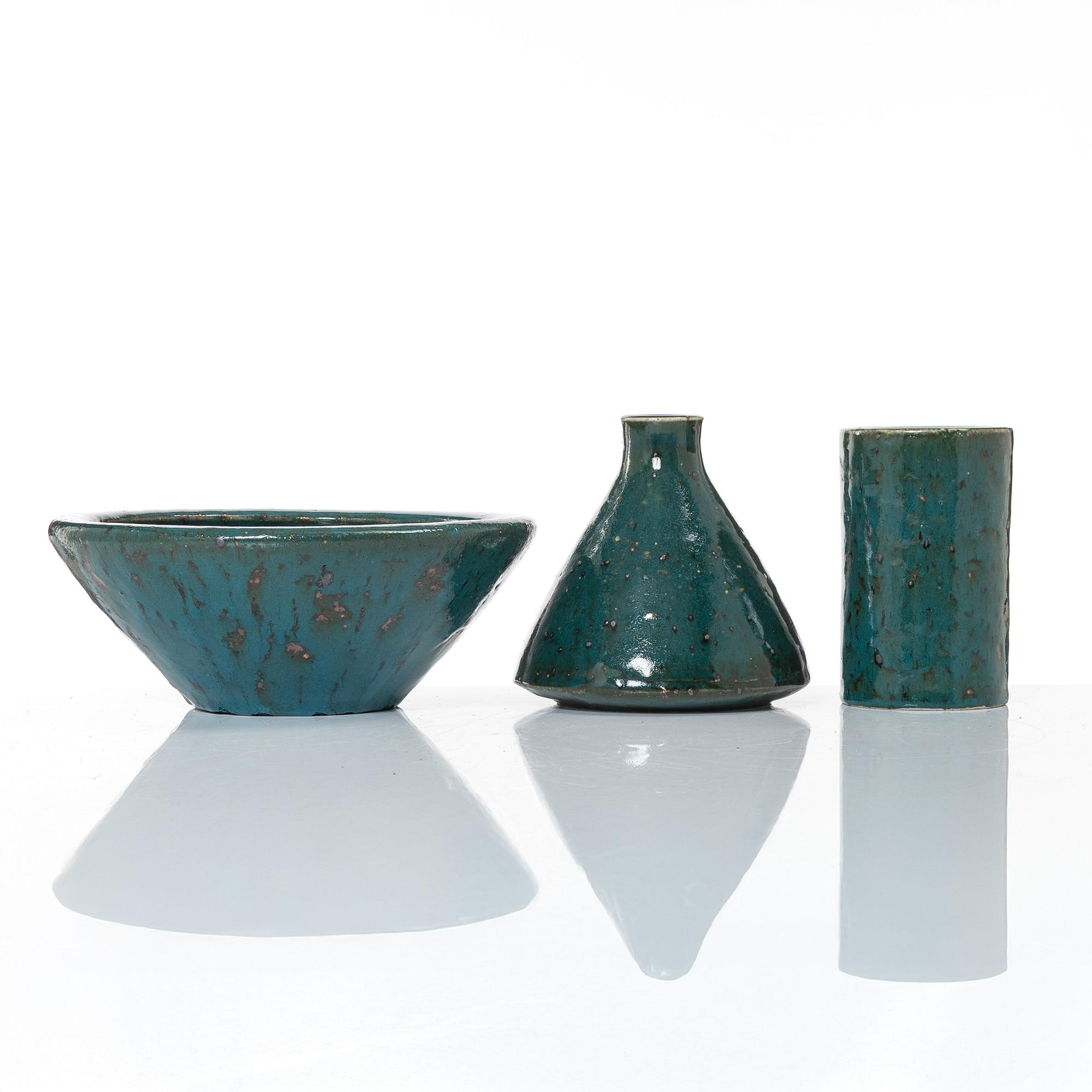 Marianne Westman, a bowl and two vases, stoneware, Rörstrands Ateljé.