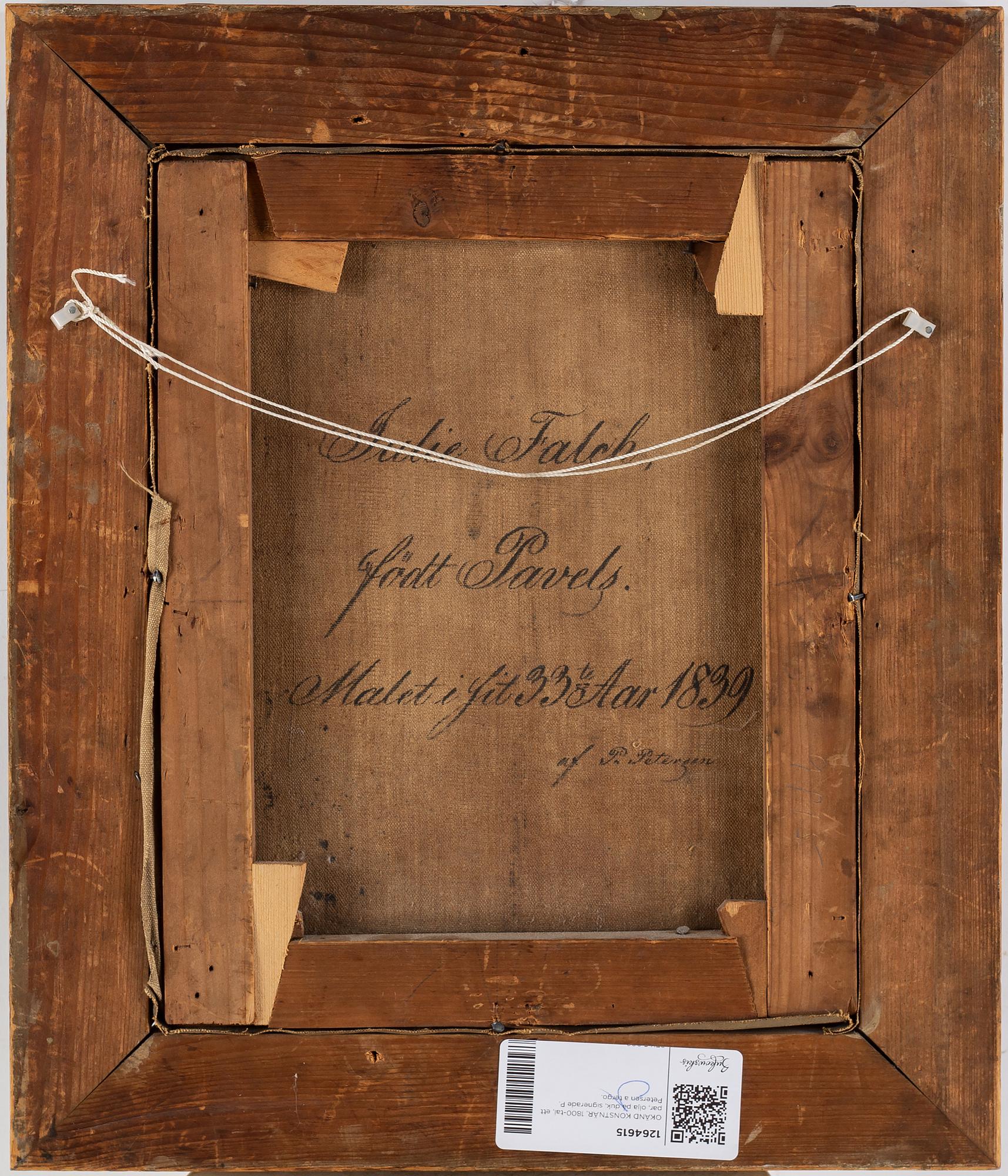 OKÄND KONSTNÄR, 1800-tal, ett par, olja på duk, signerade P. Petersen och daterade 1839 a tergo.