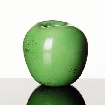 Hans Hedberg, a faience sculpture of a green glazed apple, Biot France.