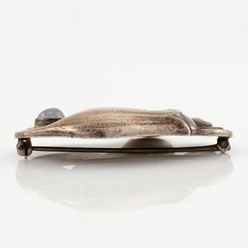 Georg Jensen, a brooch, silver with cabochon-cut moonstone. After 1945.
