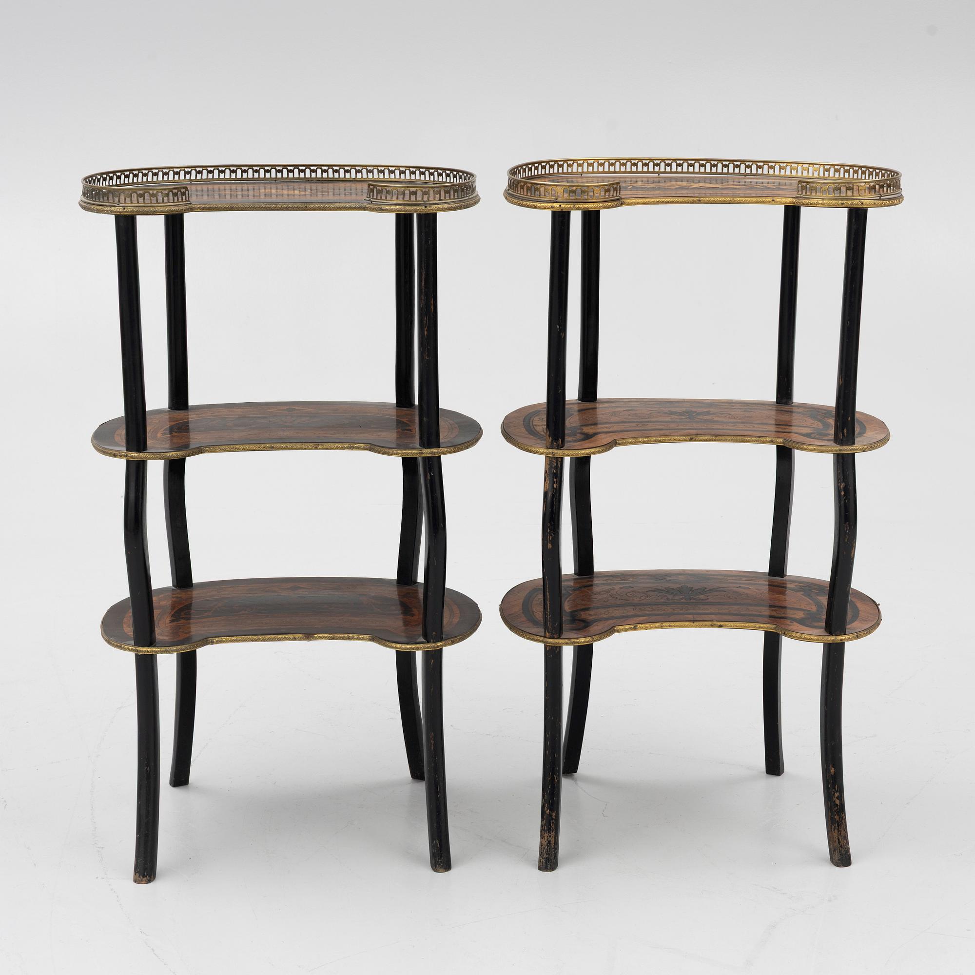 a pair of etageres,  Louis XVI style, circa 1900.