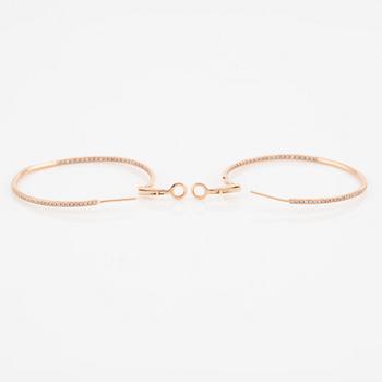 Earrings, hoop style, 14K rose gold with brilliant-cut diamonds.