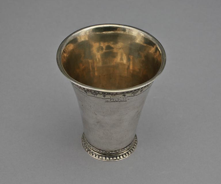 BÄGARE, silver, Conrad Heitmüller, Nyköping 1770. Vikt ca 59 g.