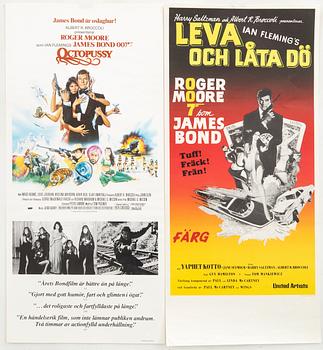 Two Swedish movie posters James Bond "Octopussy", 1983 "Leva och låt dö" (Live and let die)  1973,