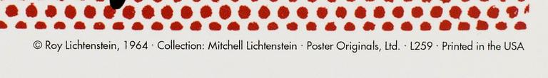 ROY LICHTENSTEIN, after, poster,  'Kiss V - 1964' 1990.