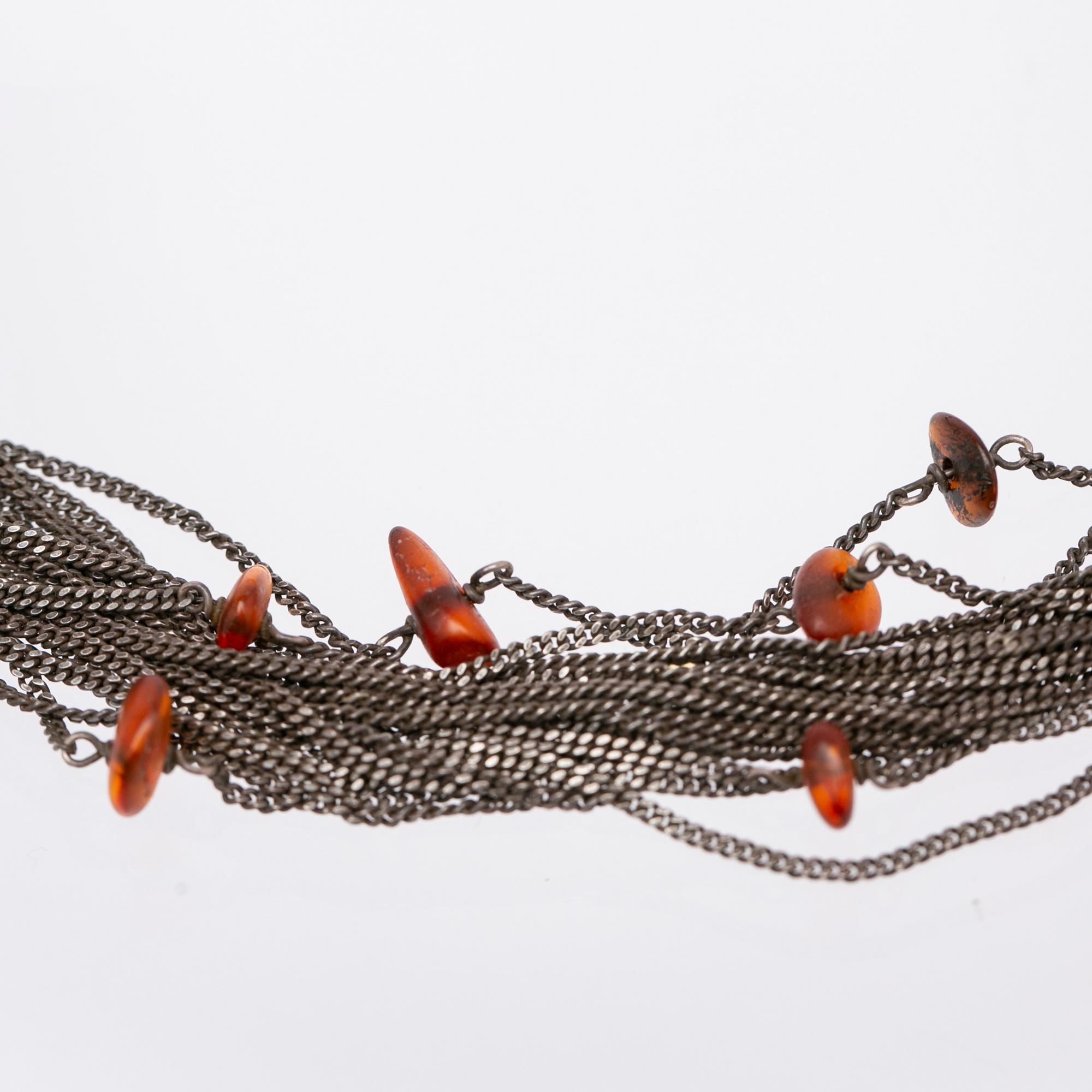 Necklace, oxidised silver and gold plating with amber stones, Ghita Ring, Denmark.