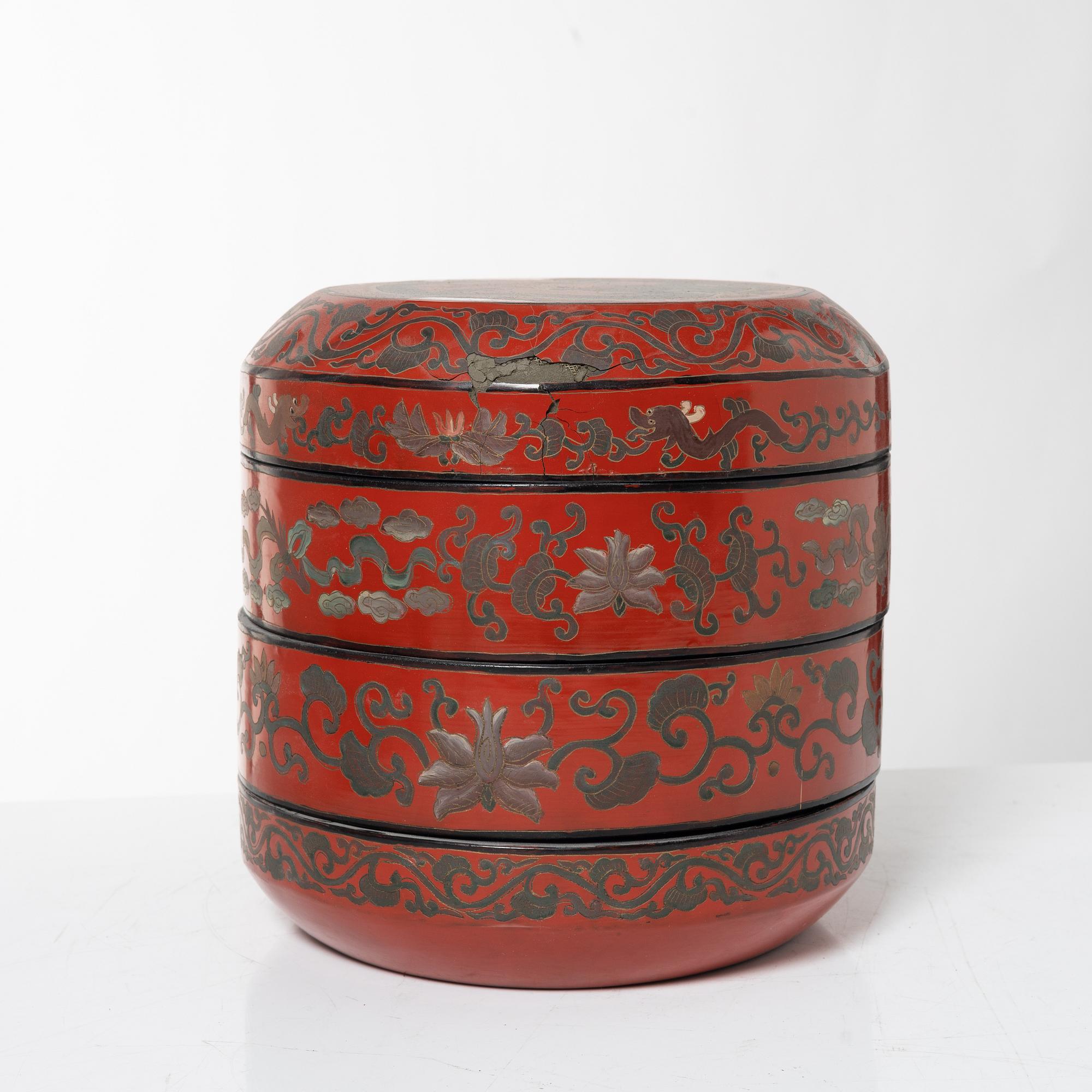 A group of three red wooden vessels, China/Southeast Asia, 20th century.