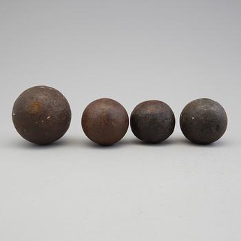 FOUR IRON CANON BALLS, 17th/18th century,