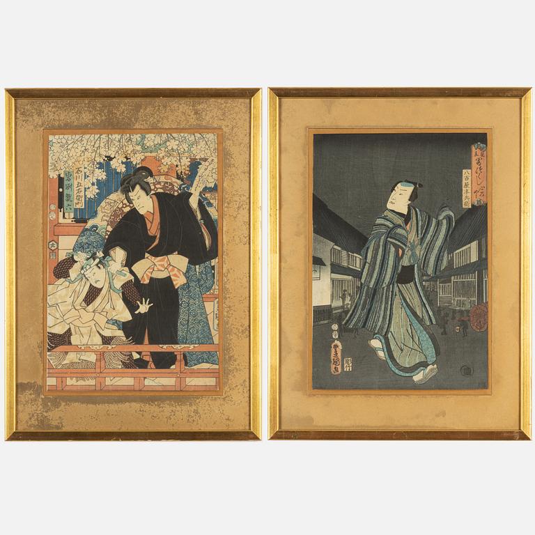 Utagawa Kunisada, two woodblock prints in colours, mid 19th century.