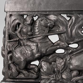 Fireplace front, cast iron, Art Nouveau, after Hans W Larsen, late 20th century.