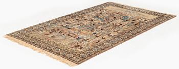 A Persian Kerman Laver 'Mashahir' (The rulers of the world) rug, c. 230 x 143 cm.