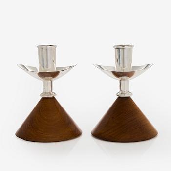 Anna-Greta Eker, a pair of silver and mahogny candlesticks, Auran Kultaseppä, Turku 1965.