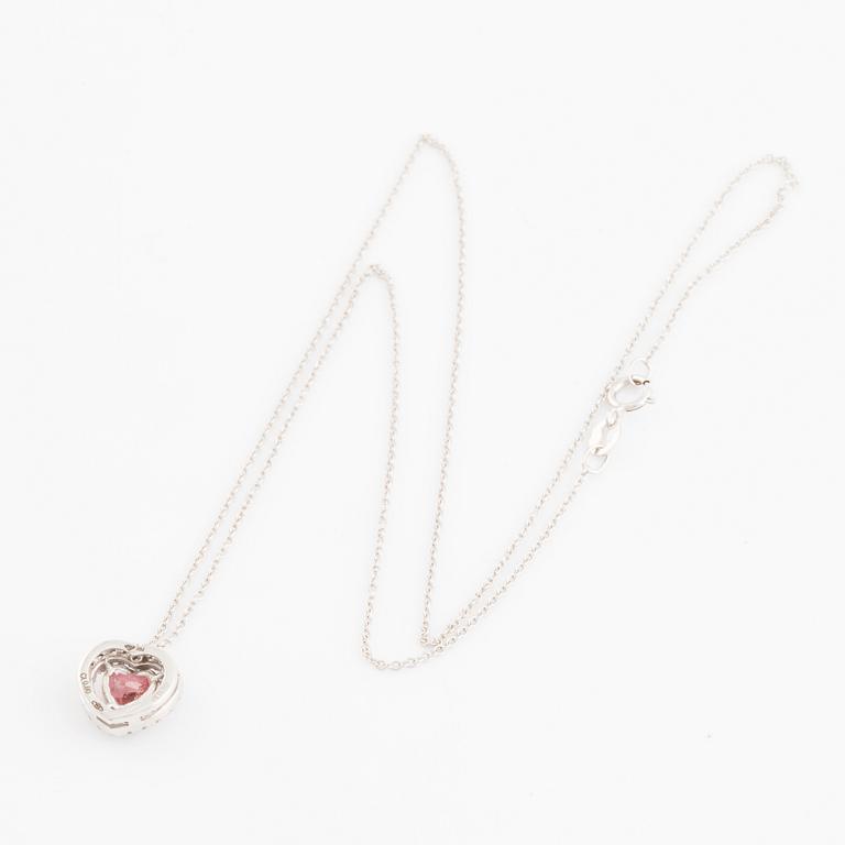 Heart shaped pink tourmaline and brilliant cut diamond necklace.