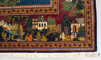 A rug, semi-antik Kashan figural, ca 216 x 133,5 cm.