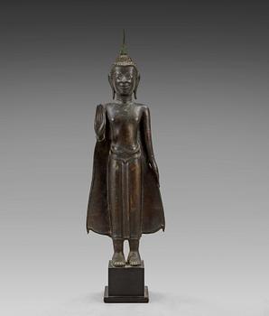 A standing bronze figure, Thailand 18th Century.