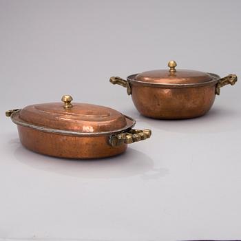 KASTRULLER, 2 st, koppar, 1900-talets mitt.