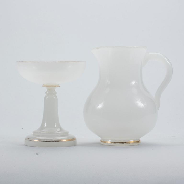 SKÅL på FOT samt KANNA, flussglas, 1800/1900-tal.