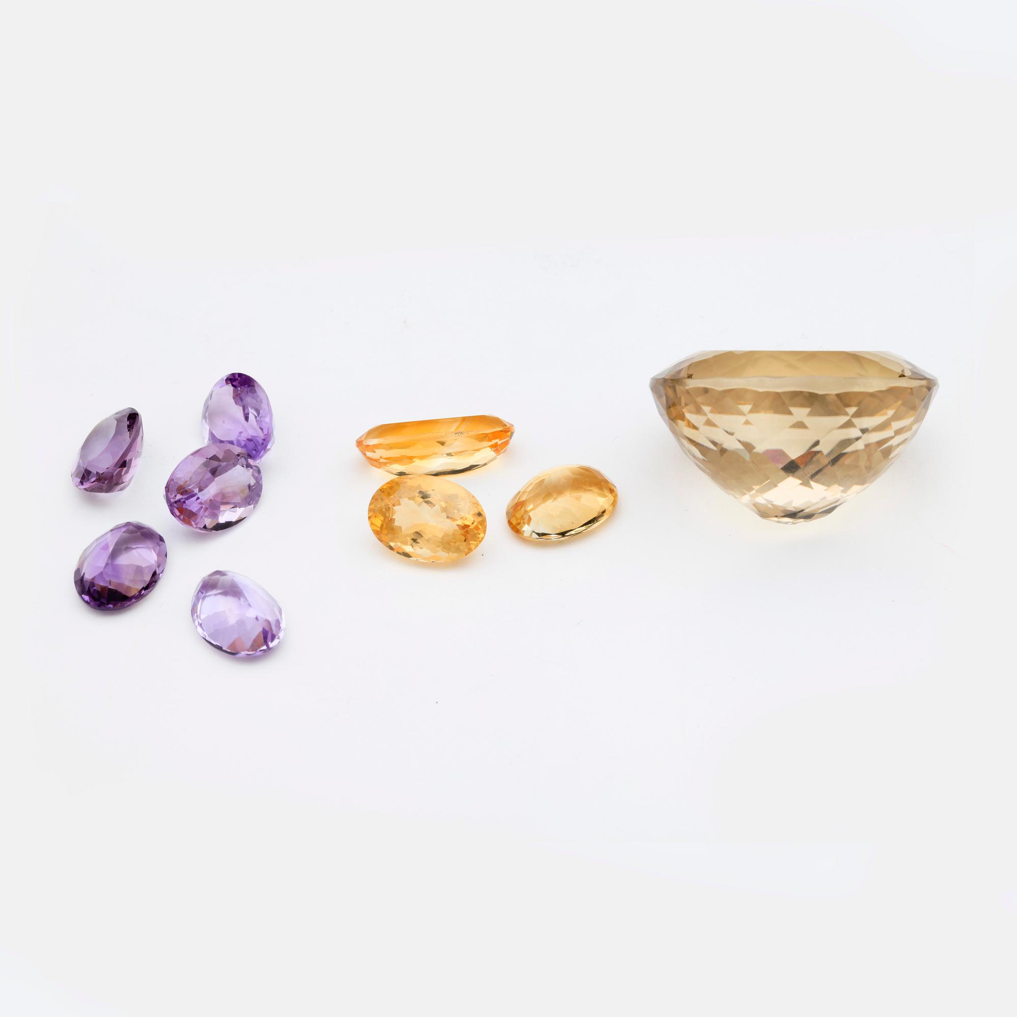 ÄDELSTENAR, 5+3+1, citriner och ametister, oinfattade.