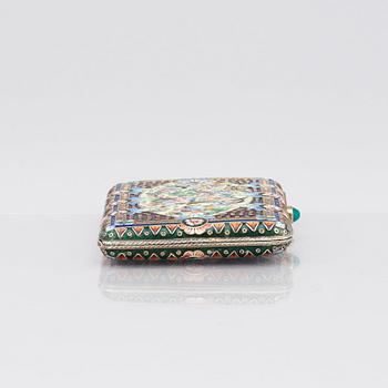 A Russian parcel-gilt silver and cloisonné enamel cigarette-case, Bril & Girshman, Moscow 1908-1917.