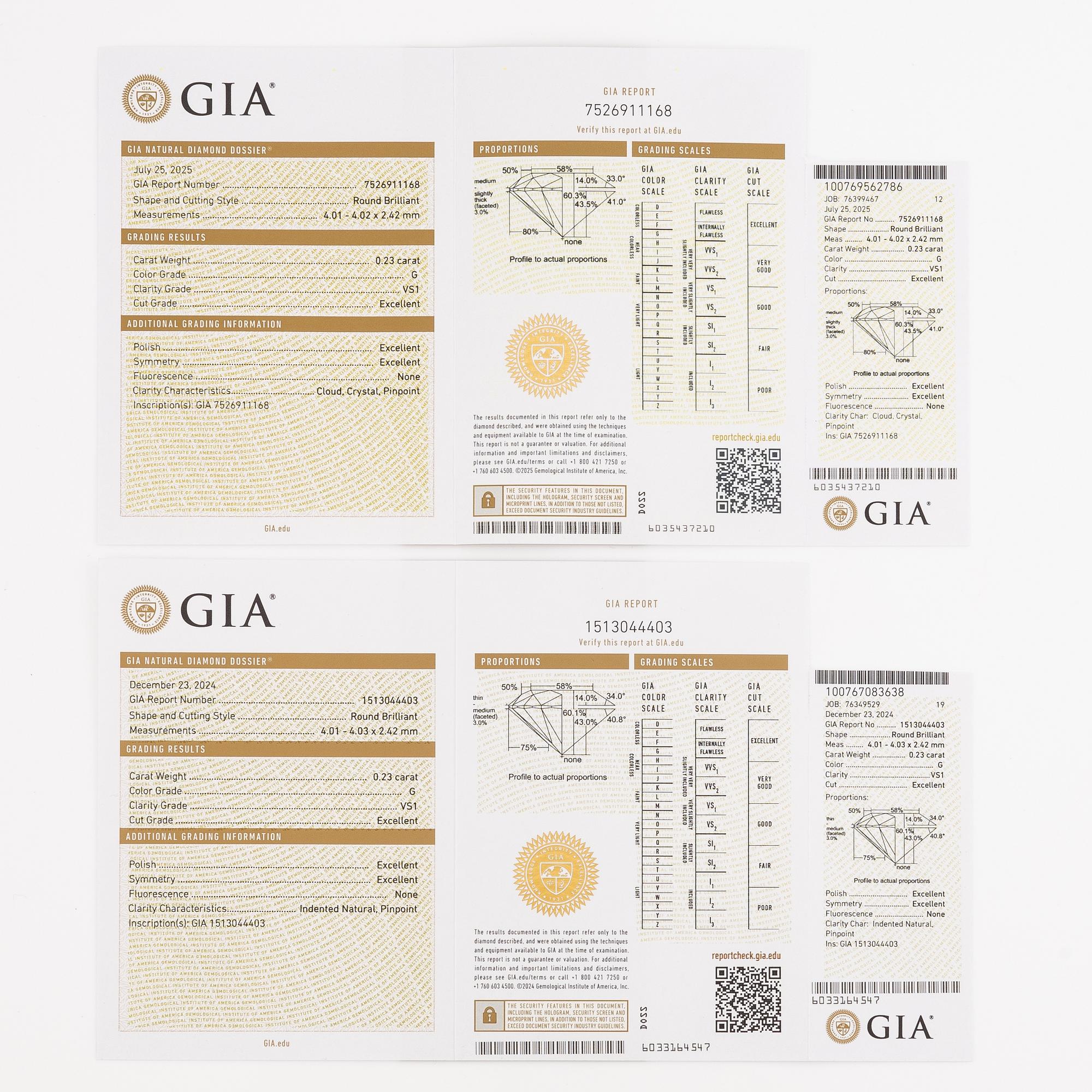 Earrings 18K white gold set with brilliant-cut diamonds, accompanied by GIA dossier.